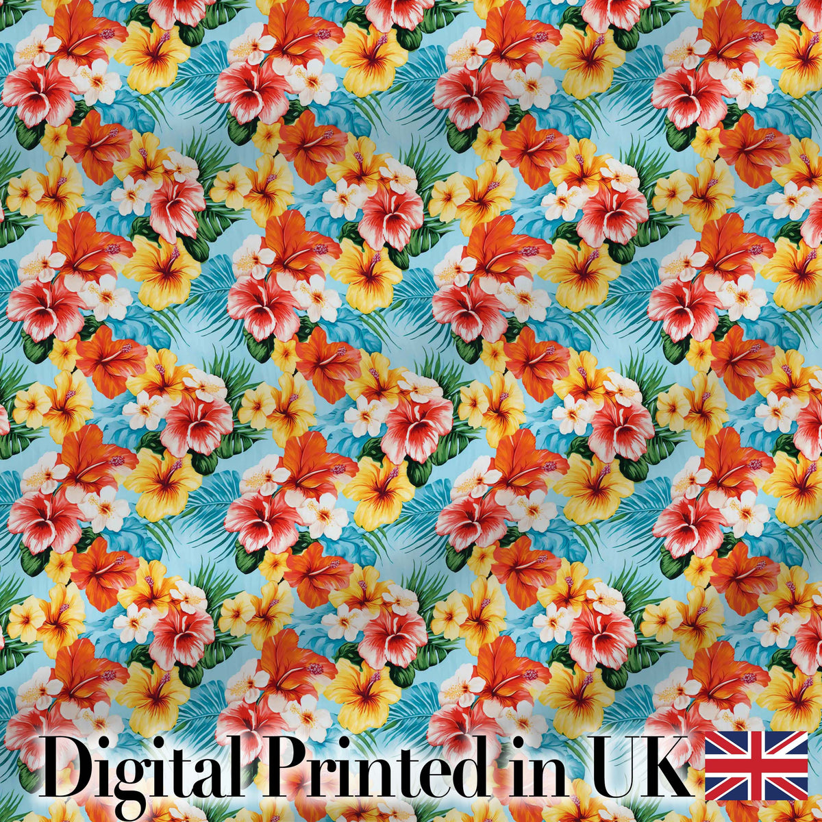 Bright Tropic Hibiscus Bloom Wild Floral Seamless Pattern Digital Print Fabric by the Metre UK Sewing Quilting Textile