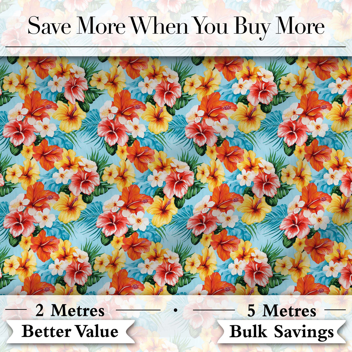 Bright Tropic Hibiscus Bloom Wild Floral Seamless Pattern Digital Print Fabric by the Metre UK Sewing Quilting Textile