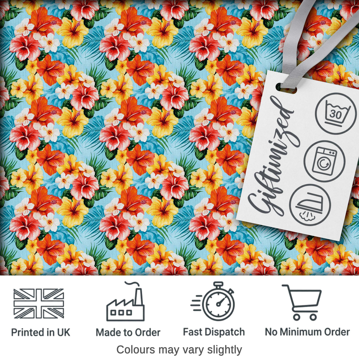 Bright Tropic Hibiscus Bloom Wild Floral Seamless Pattern Digital Print Fabric by the Metre UK Sewing Quilting Textile