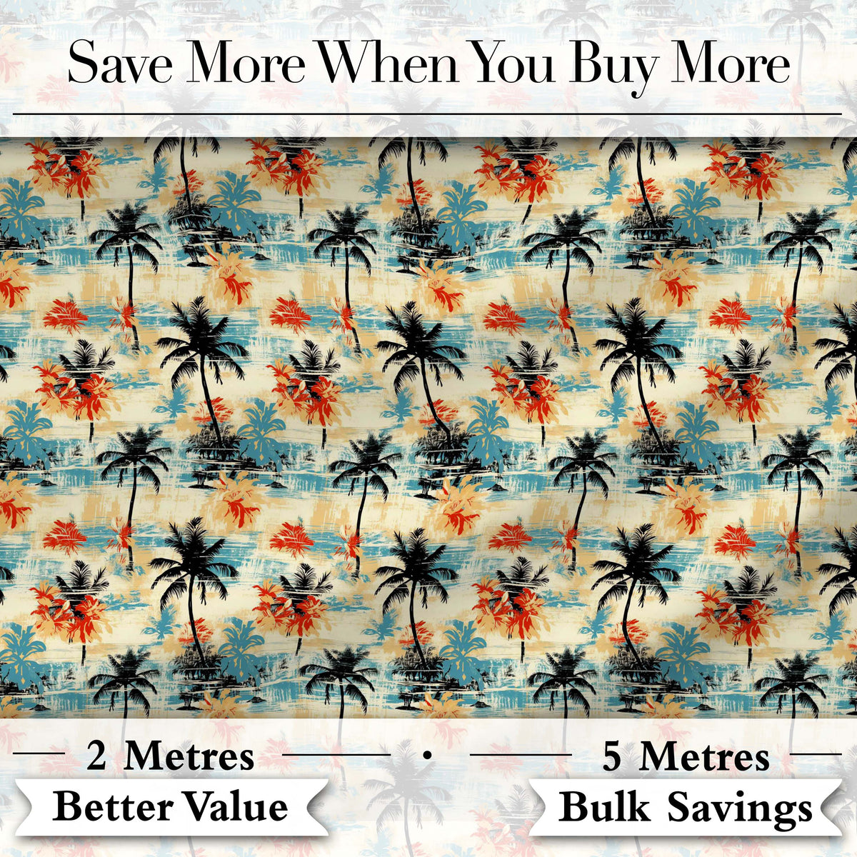 Vintage Tropical Palm Tree Sunset Beach Seamless Pattern Digital Print Fabric by the Metre UK Sewing Quilting Textile