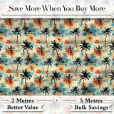 Vintage Tropical Palm Tree Sunset Beach Seamless Pattern Digital Print Fabric by the Metre UK Sewing Quilting Textile
