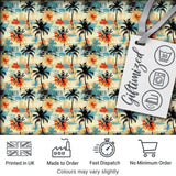 Vintage Tropical Palm Tree Sunset Beach Seamless Pattern Digital Print Fabric by the Metre UK Sewing Quilting Textile