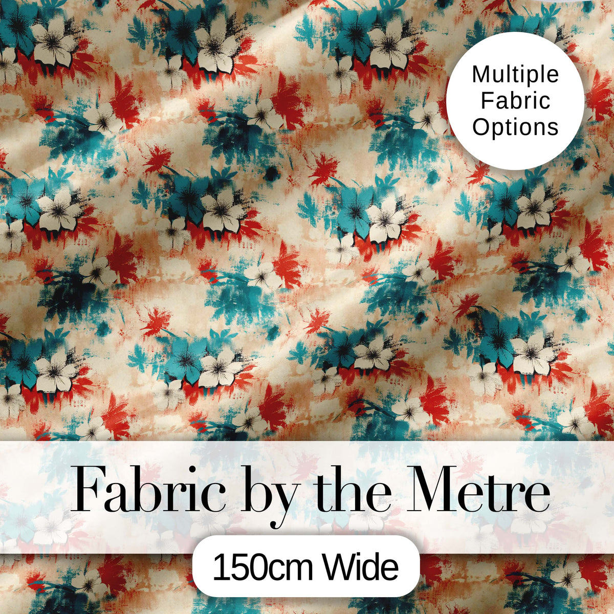 Abstract Tropical Hibiscus Floral Splash Seamless Pattern Digital Print Fabric by the Metre UK Sewing Quilting Textile