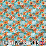 Bright Orange Hibiscus Tropical Leaves Seamless Pattern Digital Print Fabric by the Metre UK Sewing Quilting Textile