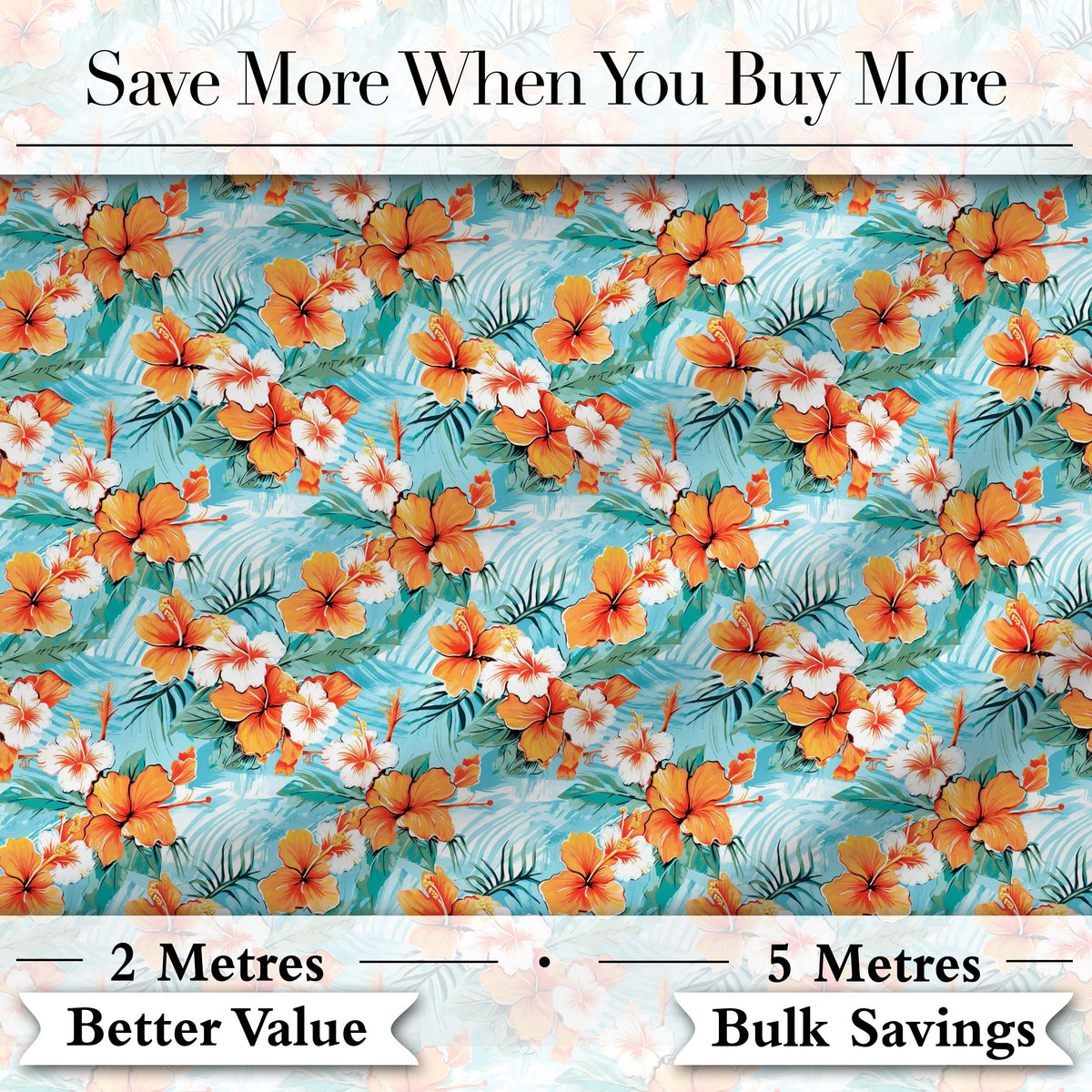 Bright Orange Hibiscus Tropical Leaves Seamless Pattern Digital Print Fabric by the Metre UK Sewing Quilting Textile