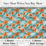 Bright Orange Hibiscus Tropical Leaves Seamless Pattern Digital Print Fabric by the Metre UK Sewing Quilting Textile