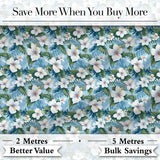White Hibiscus Blue Leaf Tropical Floral Seamless Pattern Digital Print Fabric by the Metre UK Sewing Quilting Textile