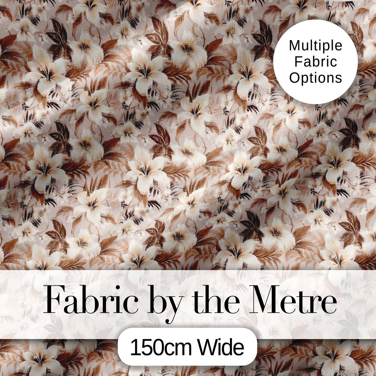 Neutral Beige Tropical Hibiscus Floral Seamless Pattern Digital Print Fabric by the Metre UK Sewing Quilting Textile