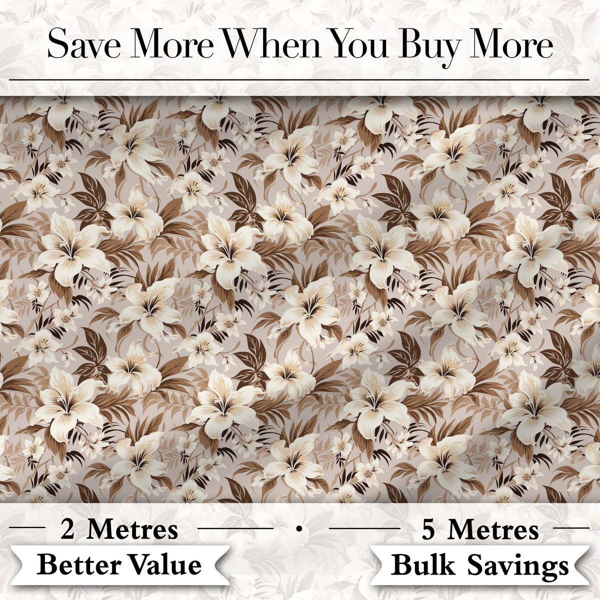 Neutral Beige Tropical Hibiscus Floral Seamless Pattern Digital Print Fabric by the Metre UK Sewing Quilting Textile