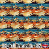 Tropical Island Sunset Palm Scene Seamless Pattern Digital Print Fabric by the Metre UK Sewing Quilting Textile