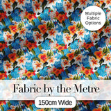 Vibrant Blue Orange Hibiscus Tropical Floral Seamless Pattern Digital Print Fabric by the Metre UK Sewing Quilting Textile