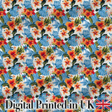 Vibrant Blue Orange Hibiscus Tropical Floral Seamless Pattern Digital Print Fabric by the Metre UK Sewing Quilting Textile