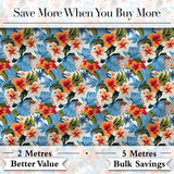Vibrant Blue Orange Hibiscus Tropical Floral Seamless Pattern Digital Print Fabric by the Metre UK Sewing Quilting Textile