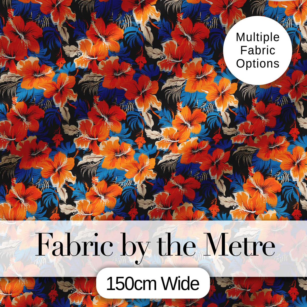 Bold Orange Hibiscus Dark Tropical Floral Seamless Pattern Digital Print Fabric by the Metre UK Sewing Quilting Textile