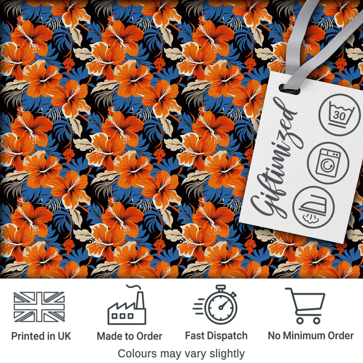 Bold Orange Hibiscus Dark Tropical Floral Seamless Pattern Digital Print Fabric by the Metre UK Sewing Quilting Textile