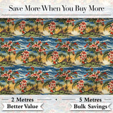 Exotic Island Hibiscus Ocean Wave Scenic Seamless Pattern Digital Print Fabric by the Metre UK Sewing Quilting Textile