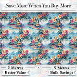 Pastel Tropical Lagoon Hibiscus Scenic Seamless Pattern Digital Print Fabric by the Metre UK Sewing Quilting Textile