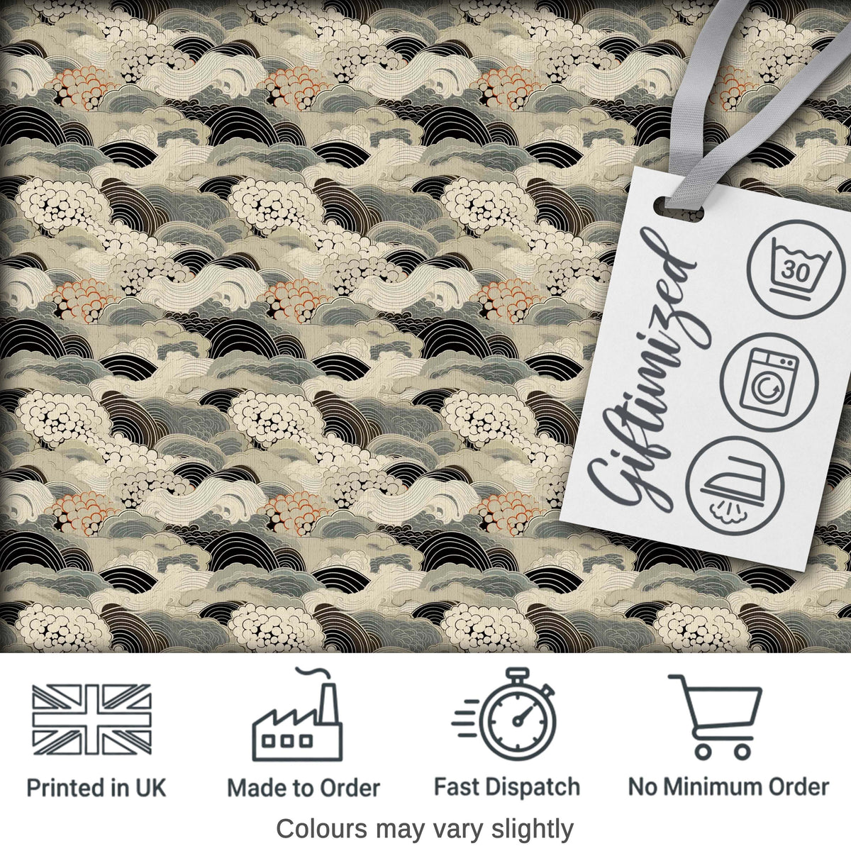 Elegant Ocean Waves Neutral Tones Seamless Pattern Art Digital Print Fabric by the Metre UK Sewing Quilting Textile
