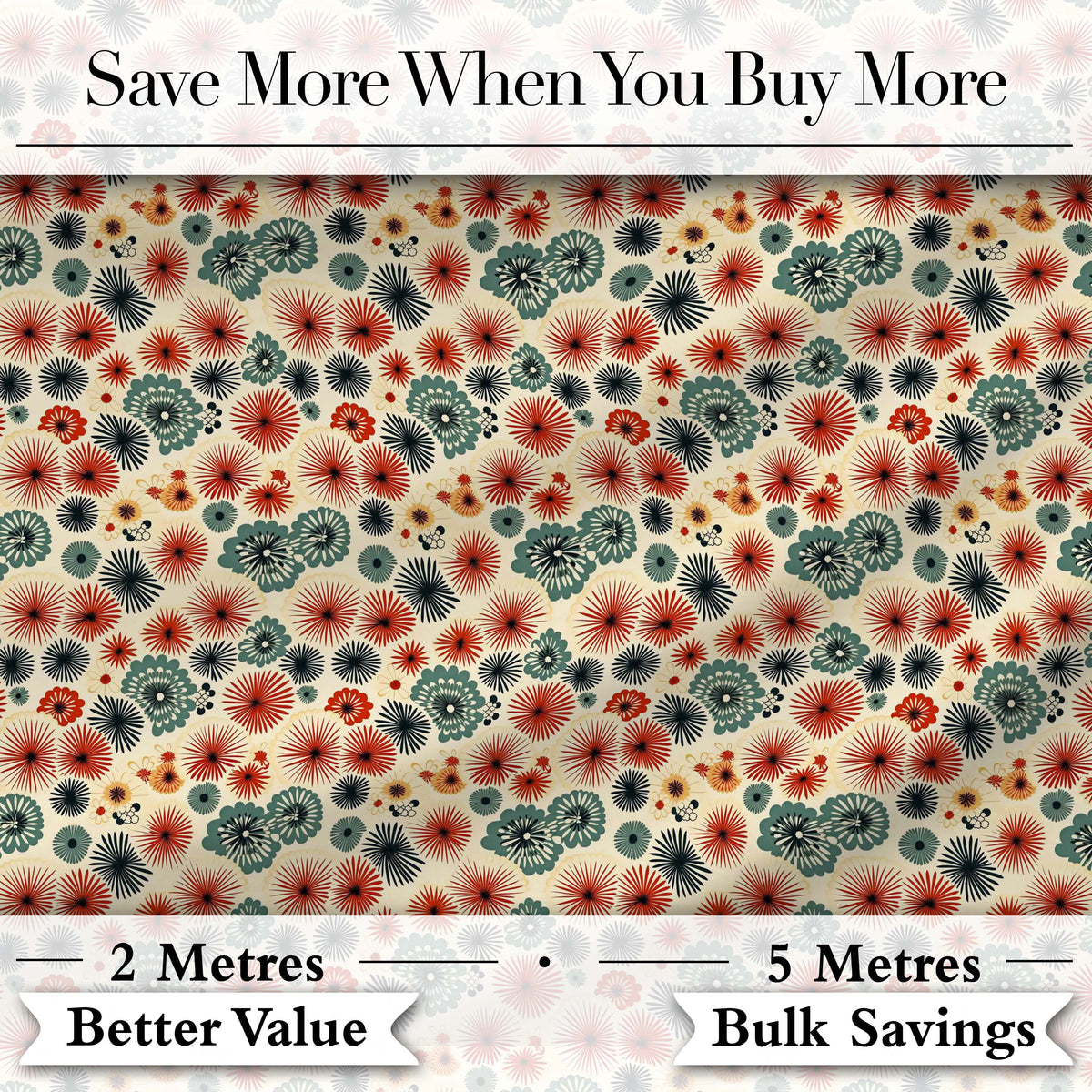 Floral Burst Ditsy Flowers Seamless Pattern Art Digital Print Fabric by the Metre UK Sewing Quilting Textile