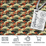 Classic Japanese Waves Red Blossom Seamless Pattern Art Digital Print Fabric by the Metre UK Sewing Quilting Textile