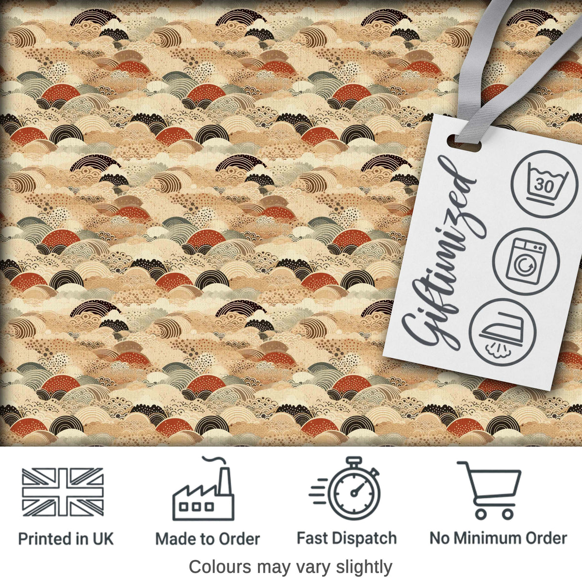 Earth Tone Abstract Waves Geometric Seamless Pattern Art Digital Print Fabric by the Metre UK Sewing Quilting Textile