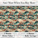Japanese Scenic Mountains Blossom Trees Seamless Pattern Digital Print Fabric by the Metre UK Sewing Quilting Textile