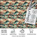 Japanese Scenic Mountains Blossom Trees Seamless Pattern Digital Print Fabric by the Metre UK Sewing Quilting Textile