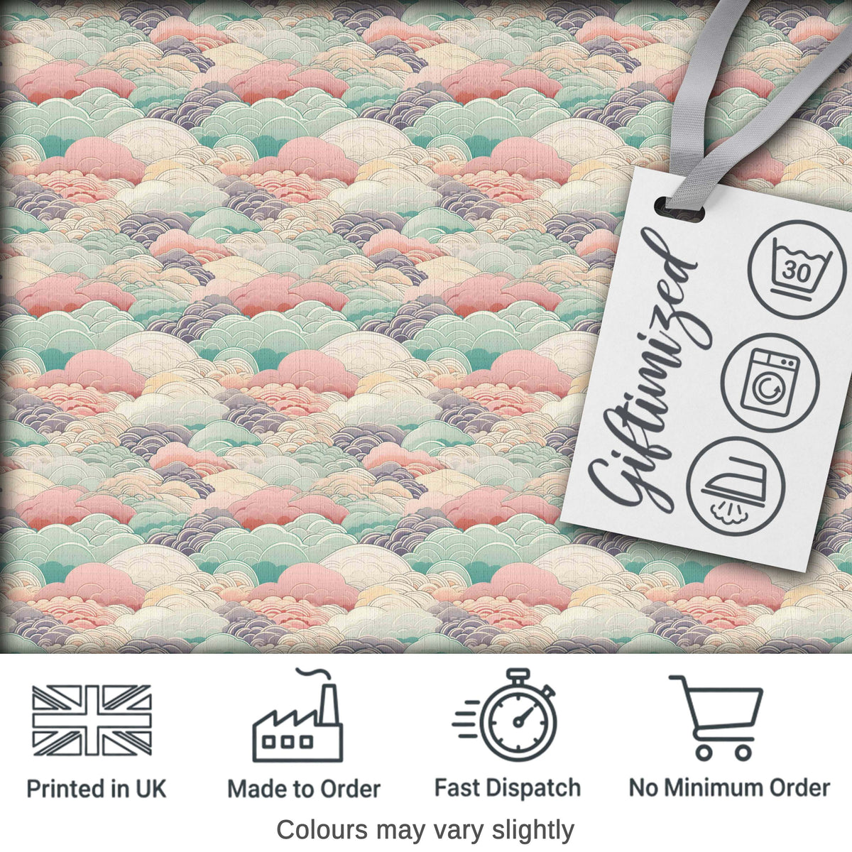 Soft Pastel Cloud Waves Japanese Style Seamless Pattern Digital Print Fabric by the Metre UK Sewing Quilting Textile
