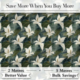 Elegant White Lily Floral Dark Leaves Seamless Pattern Digital Print Fabric by the Metre UK Sewing Quilting Textile
