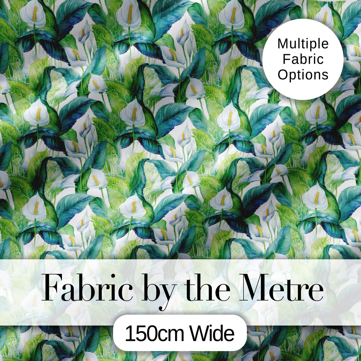 Fresh Green Lily Leaves Botanical Seamless Pattern Digital Print Fabric by the Metre UK Sewing Quilting Textile