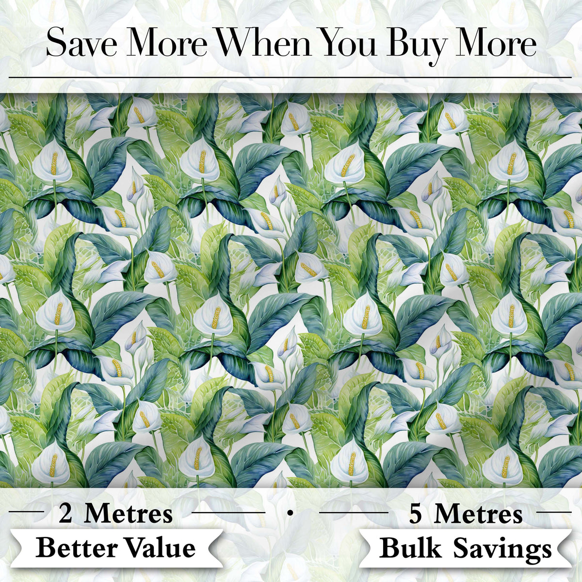 Fresh Green Lily Leaves Botanical Seamless Pattern Digital Print Fabric by the Metre UK Sewing Quilting Textile