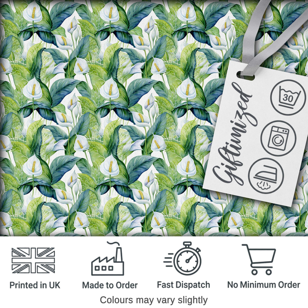Fresh Green Lily Leaves Botanical Seamless Pattern Digital Print Fabric by the Metre UK Sewing Quilting Textile