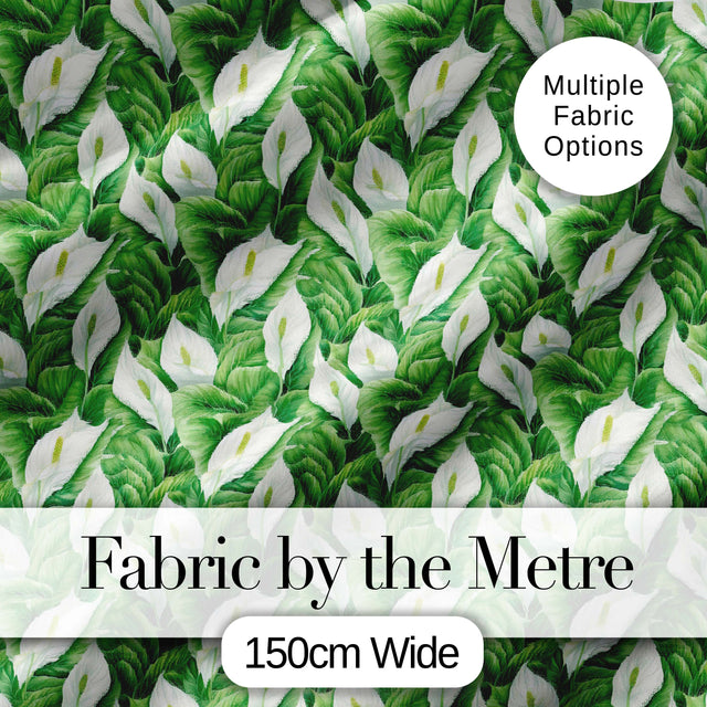 Lush Green Peace Lily Leaves Botanical Seamless Pattern Digital Print Fabric by the Metre UK Sewing Quilting Textile
