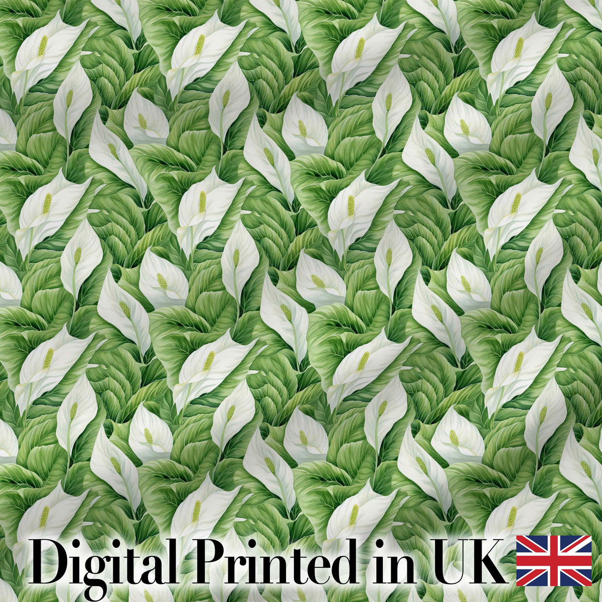 Lush Green Peace Lily Leaves Botanical Seamless Pattern Digital Print Fabric by the Metre UK Sewing Quilting Textile