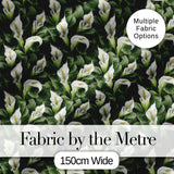 Elegant White Peace Lily Deep Green Leaves Seamless Pattern Digital Print Fabric by the Metre UK Sewing Quilting Textile