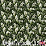 Elegant White Peace Lily Deep Green Leaves Seamless Pattern Digital Print Fabric by the Metre UK Sewing Quilting Textile