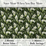 Elegant White Peace Lily Deep Green Leaves Seamless Pattern Digital Print Fabric by the Metre UK Sewing Quilting Textile