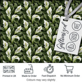 Elegant White Peace Lily Deep Green Leaves Seamless Pattern Digital Print Fabric by the Metre UK Sewing Quilting Textile