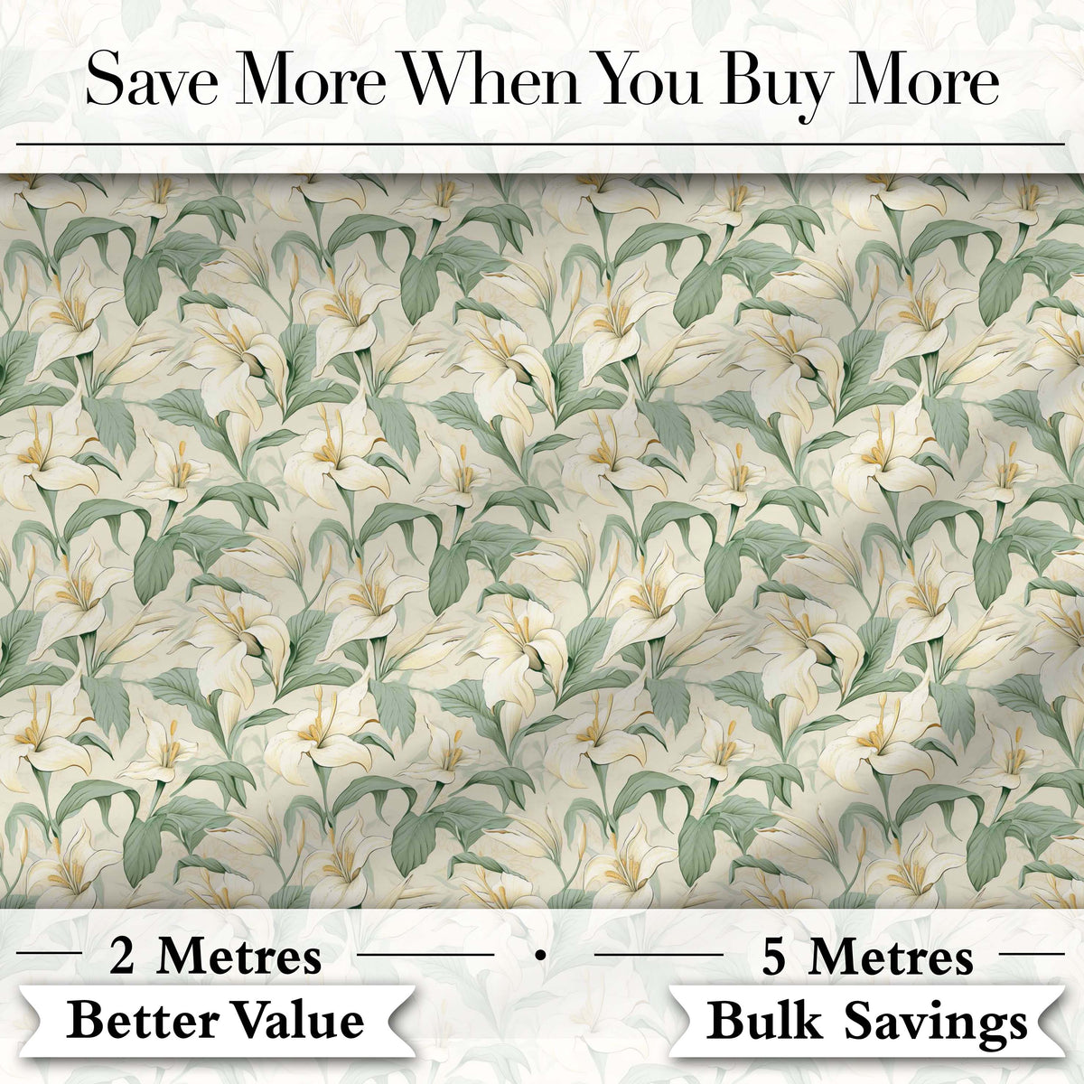 Soft Cream Lily Floral Vintage Seamless Pattern Digital Print Fabric by the Metre UK Sewing Quilting Textile