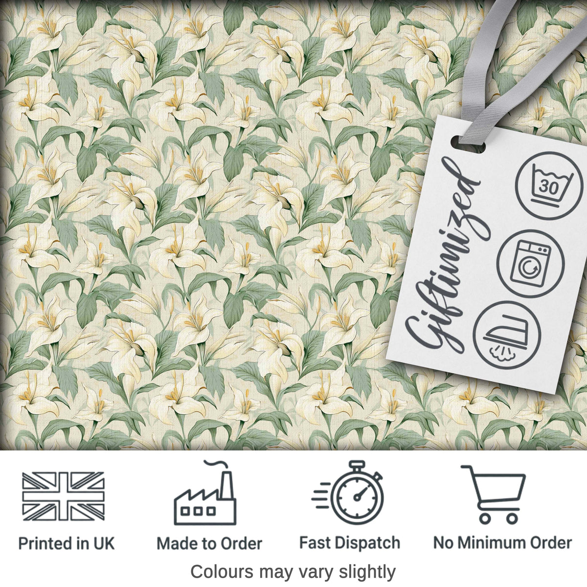 Soft Cream Lily Floral Vintage Seamless Pattern Digital Print Fabric by the Metre UK Sewing Quilting Textile
