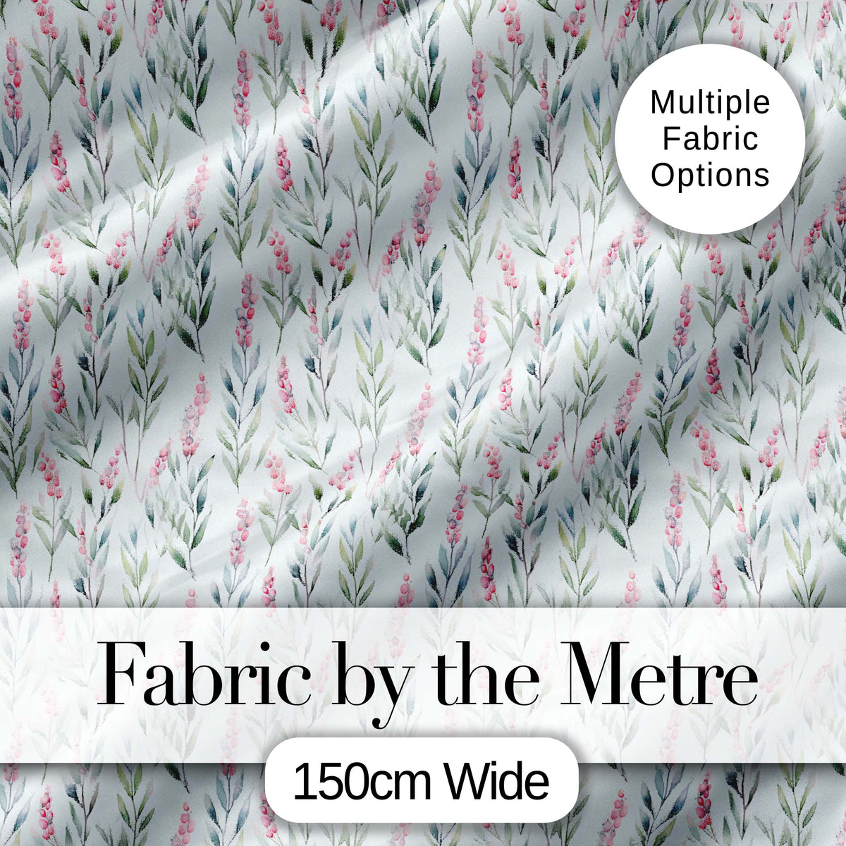 Soft Pastel Botanical Leaves with Pink Berries Seamless Pattern Digital Print Fabric by the Metre UK Sewing Quilting Textile