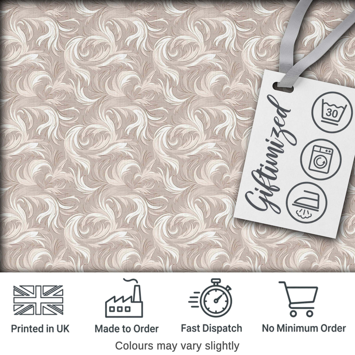 Classic Beige Swirl Damask Ornamental Seamless Pattern Digital Print Fabric by the Metre UK Sewing Quilting Textile