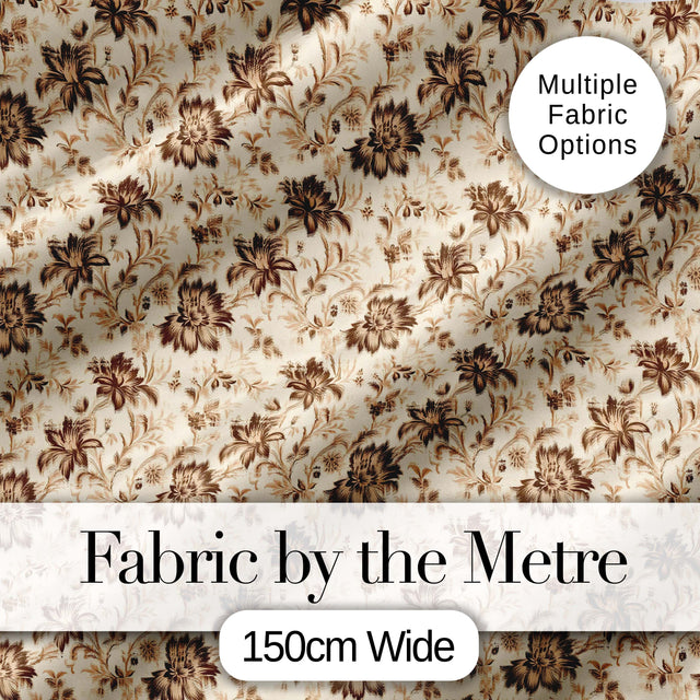 Vintage Brown Floral Garden Seamless Pattern Digital Print Fabric by the Metre UK Sewing Quilting Textile