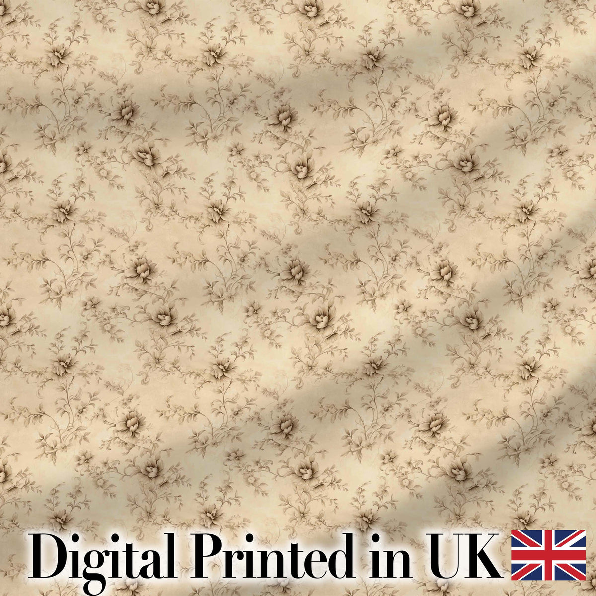 Antique Sepia Floral Vine Botanical Seamless Pattern Digital Print Fabric by the Metre UK Sewing Quilting Textile
