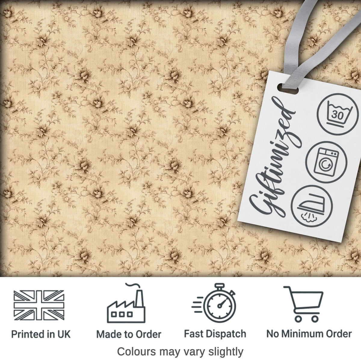Antique Sepia Floral Vine Botanical Seamless Pattern Digital Print Fabric by the Metre UK Sewing Quilting Textile