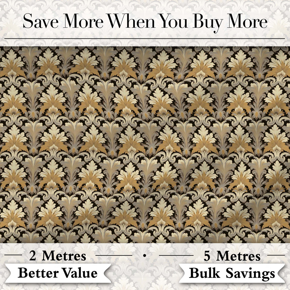 Luxury Gold Leaf Damask on Black Background Seamless Pattern Digital Print Fabric by the Metre UK Sewing Quilting Textile