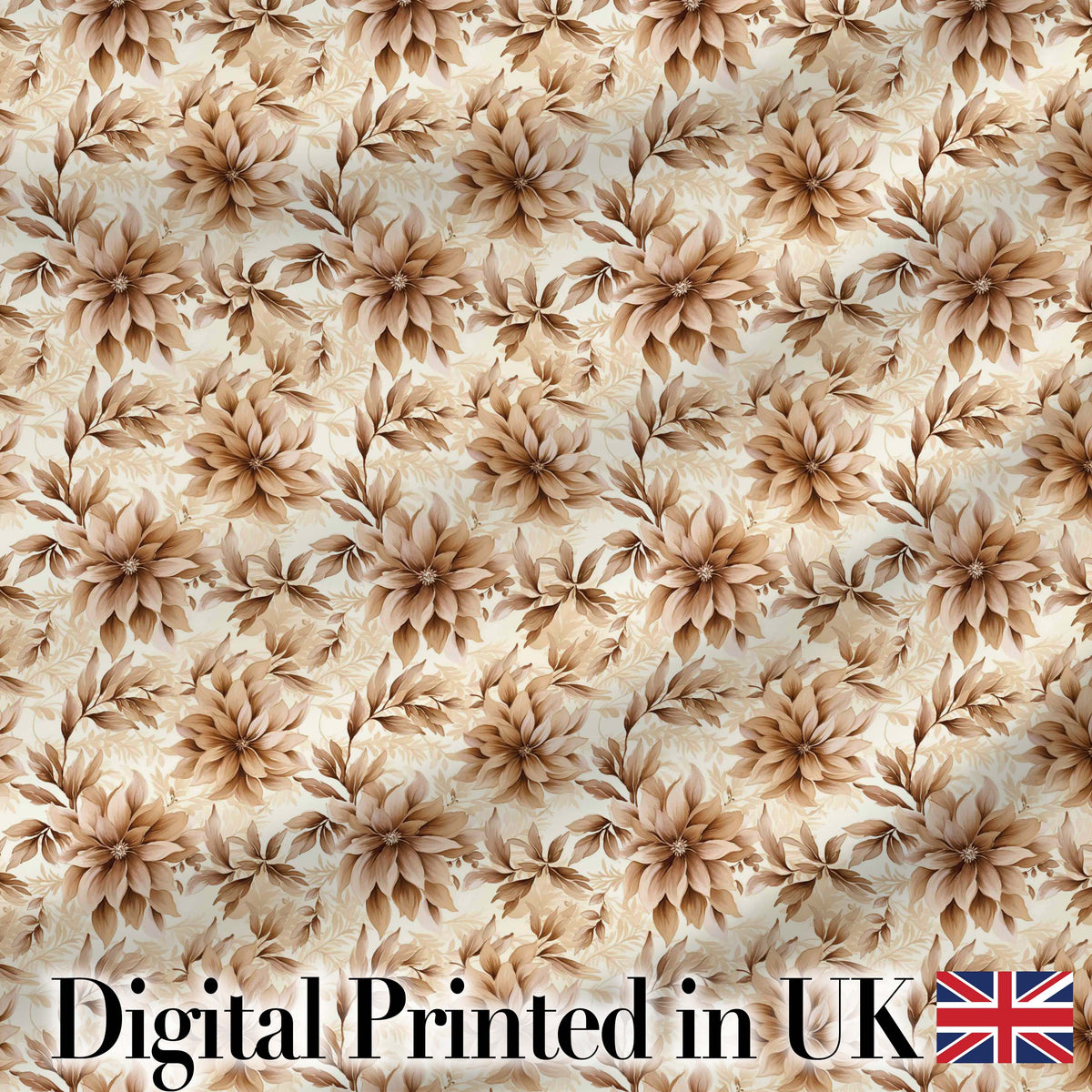 Soft Brown Floral Blossom Vintage Seamless Pattern Digital Print Fabric by the Metre UK Sewing Quilting Textile