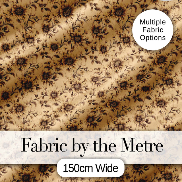 Classic Sepia Daisy Floral Botanical Seamless Pattern Digital Print Fabric by the Metre UK Sewing Quilting Textile