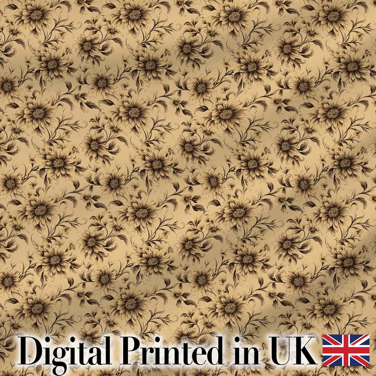 Classic Sepia Daisy Floral Botanical Seamless Pattern Digital Print Fabric by the Metre UK Sewing Quilting Textile