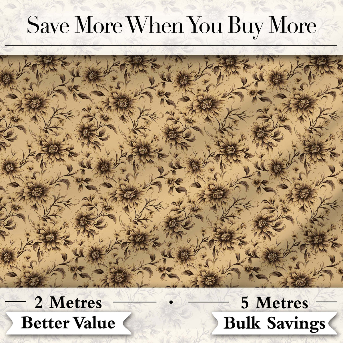 Classic Sepia Daisy Floral Botanical Seamless Pattern Digital Print Fabric by the Metre UK Sewing Quilting Textile